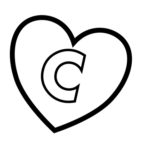 Letter C In Heart Coloring Page